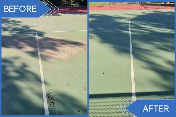 Green Tennis Court Pressure Cleaning Before Vs After