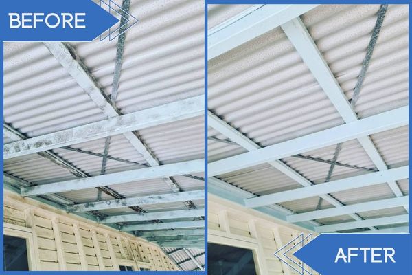 Open Ceiling Pressure Washing Before Vs After