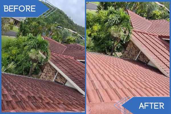 Pressure Cleaning Residential Modern Clay Roof Before Vs After