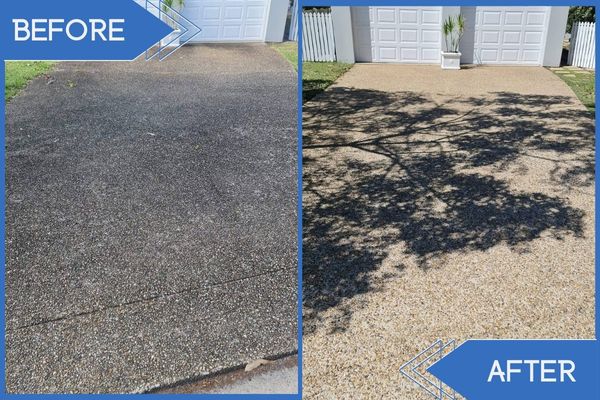 Residential Driveway Pressure Cleaning Before Vs After