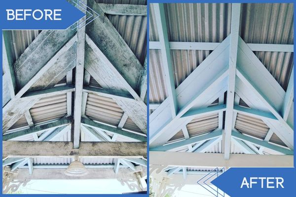 Wooden Beam Open Ceiling Pressure Washing Before Vs After