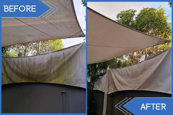 Yard Sun Shade Pressure Cleaning Before Vs After